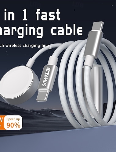 Carregamento sem fio para Apple Watch, iWatch, carregamento rápido magnético PD, 65 W, cabo 2 em 1 tipo C, 20 V 3 A   Carregamento sem fio para Apple Watch, iWatch, carregamento rápido magnético PD, 65 W, cabo 2 em 1 tipo C, 20 V 3 A