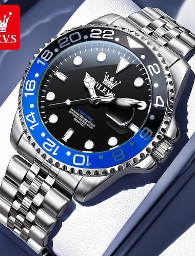  OLEVS 5657 luksuriøse kvartsur gave til menn topp merke original rustfritt stål kalender vanntett lysende herre dress armbåndsur