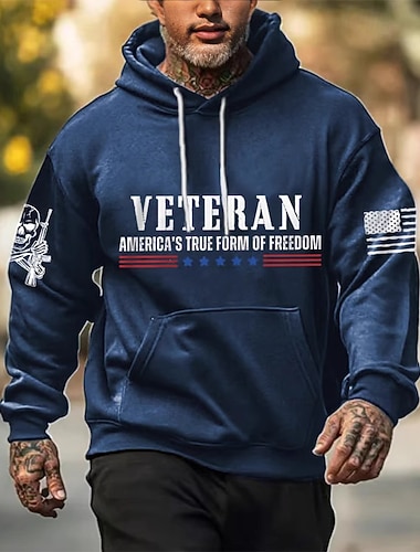  Homens Letra Estampas Abstratas Bandeiras Moletom Moda Diário Casual Manga Longa Com Capuz Férias Festa Streetwear Festival Preto Azul Royal Marron Verde Tropa Cinzento Com Cordão Bolsos Estampado