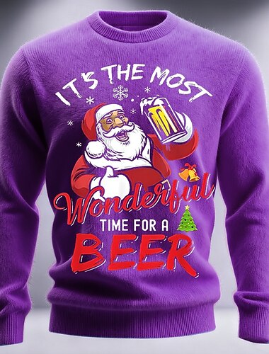  سترة عيد الميلاد القبيحة رجالي بابا نويل طباعة ثلاثية الأبعاد كنزة صوفية تريكو كرونيك كاجوال الأماكن المفتوحة هدايا عيد الميلاد عطلة الدفء كم طويل الخريف الشتاء أحمر أزرق أرجواني