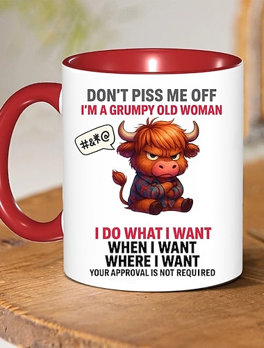  Rolig presentmugg Highland Cow-kaffemugg gör mig inte arg tecknat djur 340 ml keramikmugg grinig gammal kvinna födelsedagspresent sarkastisk humor present till mamma, fru eller vän