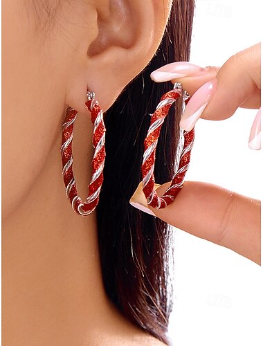  Julebøyleøredobber til dame, rødt og grønt vridd design, legeringsmateriale, perfekt for høytidsfester og gavegivning