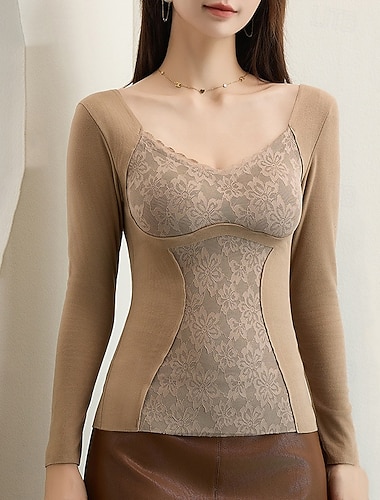  בגדי ריקוד נשים שכבת בסיס עליונה לבוש טרמי תחתונים חם רשת מרופד צבע אחיד / רגיל ספורט לבוש אקטיבי שחור ורוד מסמיק חדר כושר להתאמן ריצה