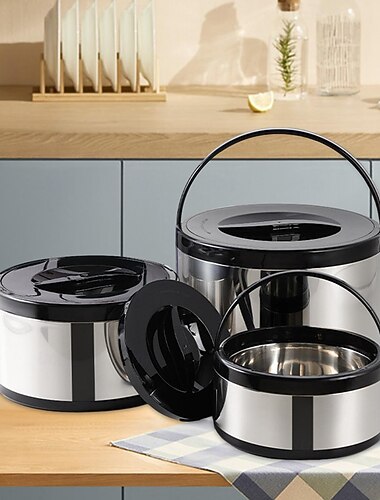  3 stk. matoppbevaring i rustfritt stål, termisk lunsjboks, lekkasjesikker bærbar isolert tønne for reisecamping utendørs suppe, hvit