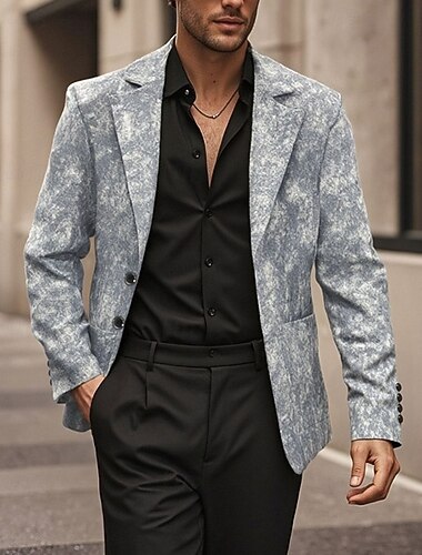  Per uomo Blazer Affari Cocktail party Ricevimento di matrimonio Moda Casual Primavera Autunno Poliestere Stampe Grafiche Tasca Bottoni Confortevole Monopetto Giacca Grigio