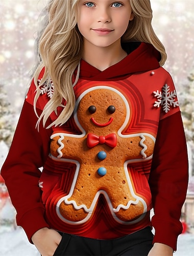  Χριστούγεννα Κοριτσίστικα 3D Γραφική Χιονονιφάδα Άνδρες μελόψωμο Φούτερ με Κουκούλα Μακρυμάνικο Φθινόπωρο Χειμώνας Μοντέρνα Λατρευτός Βασικό Παιδιά 4-12 χρόνια Με Κουκούλα ΕΞΩΤΕΡΙΚΟΥ ΧΩΡΟΥ Causal