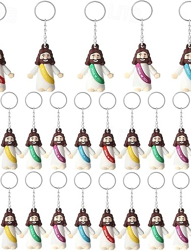  50/100 kpl pieniä jeesus-avaimenperiä, mini-jeesushahmo-avaimenperiä irtotavarana, joululahjaksi tarkoitettuja monivärisiä pieniä jeesus-avaimenperiä, miniatyyriavaimenperiä piilotettavaksi