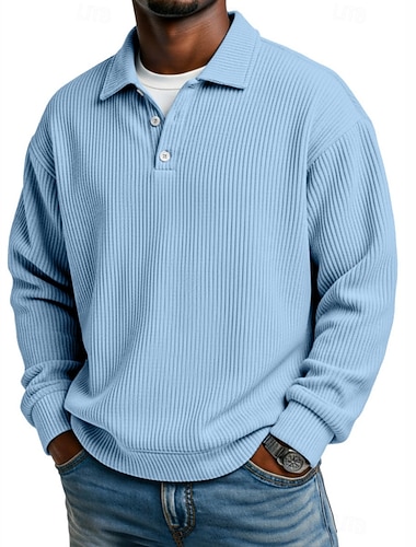  Homme Chemise en velours côtelé Polo Occasionnel Sports Revers manche longue Mode Basique Couleur Unie Boutons Automne Hiver Coupe régulière Noir Bleu Foncé Gris Bleu Ciel Vert foncé Kaki Chemise en