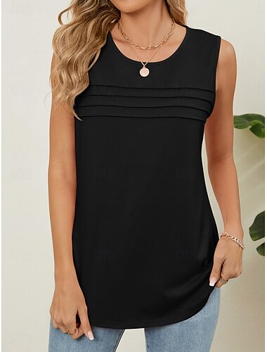  Dame Singleter Helfarge Stilfull Fritid Ermeløs Crew-hals Vanlige topper Daglig Svart Hvit Rosa Vin Blå Sommer