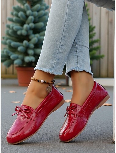  Per donna Mocassini Scarpe morbide Scarpe a calzata larga Scarpe Comode Natale Quotidiano Festa della Mamma Fiocco Tacco basso Punta Tonda Classico Casual Comfort Finta Pelle Mocassino Nero Rosso