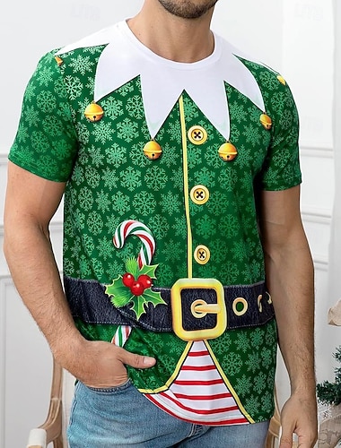  Weihnachten T-Shirt Ärmel T-Shirt Elf Grafik Neuartige Komisch für Herren Erwachsene 3D-Druck  für Weihnachten Karneval Neujahr Party