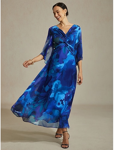 فستان ماكسي نسائي، تصميم تجريدي، برقبة على شكل حرف V، مع عقدة أمامية، وأكمام واسعة   فستان ماكسي نسائي، تصميم تجريدي، برقبة على شكل حرف V، مع عقدة أمامية، وأكمام واسعة