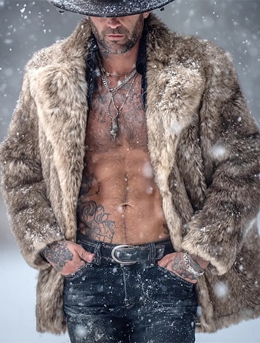  Ανδρικά Χειμωνιάτικα μπουφάν Παλτό Faux Fur Διακοπές Καθημερινά Διατηρείτε Ζεστό Φλις Χειμώνας Σκέτο Μοντέρνα Κομψό στυλ street Πέτο Κανονικό Κάμελ Σακάκια