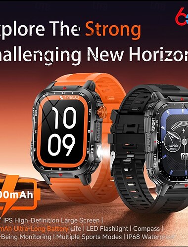  Новые глобальные смарт-часы с 2,01-дюймовым дисплеем, большой батареей 1100 мА·ч, светодиодным компасом, мужские спортивные часы для активного отдыха с функцией голосового помощника и беспроводным