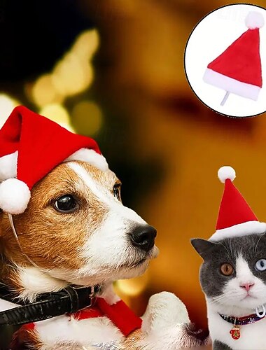  Χριστουγεννιάτικο Δώρο για Σκύλους 2 τμχ Χαριτωμένο Χριστουγεννιάτικο Καπέλο Κατοικίδιων - Μικρό Εορταστικό Καπέλο Άγιου Βασίλη για Γάτες και Μικρούς Σκύλους ή Γιορτινές Διακοσμήσεις