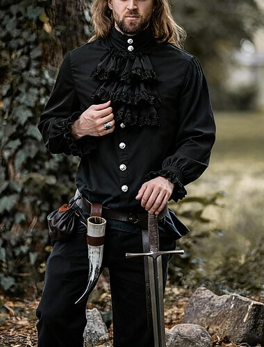  Retro vintage Middeleeuws Blouse / overhemd Gemaskerd Bal Normaal Prins Vampieren Aristocraat Kostuum Voor heren Piraat Fantasie Stoompunk Carnaval Nieuwjaar Maskerade Evenement / Feest Festival