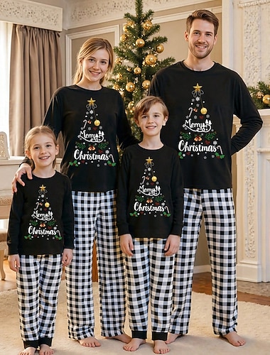 familj Jul Jul familjepyjamas Pyjamas Familjeset Grafisk Rutig Julgran Hem Mönster Svart Långärmad Dagligen Matchande kläder   familj Jul Jul familjepyjamas Pyjamas Familjeset Grafisk Rutig Julgran Hem Mönster Svart Långärmad Dagligen Matchande kläder