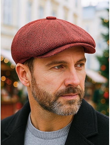  Boné de jornaleiro masculino em formato de espinha de peixe, boné vintage de lã com design clássico de 8 painéis, chapéu estilo Gatsby multicolorido para inverno, feriados e uso casual