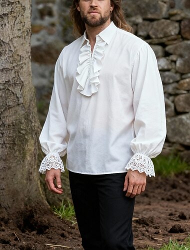  Retro vintage Victoriaans Middeleeuws Blouse / overhemd Cosplay kostuum Gemaskerd Bal Vampieren Volant Kostuum Voor heren Piraat Fantasie Koninklijk Halloween Carnaval Maskerade Evenement / Feest