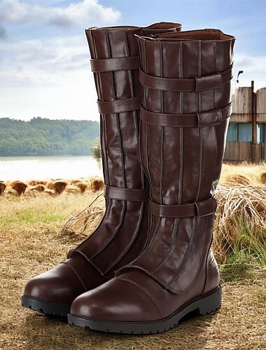  Botas masculinas marrons de couro sintético até o joelho – modernas com detalhes de cadarço, perfeitas para atividades casuais e ao ar livre