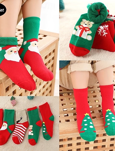 Дети Мальчики 5 пар Новогодняя тематика Рождественский подарок Носки Красный Каждый Новогодняя ёлка С принтом Осень Зима На каждый день   Дети Мальчики 5 пар Новогодняя тематика Рождественский подарок Носки Красный Каждый Новогодняя ёлка С принтом Осень Зима На каждый день