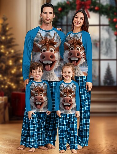  père Noël Renne Rodolphe Pyjamas de Noël en famille Vêtements de Nuit Homme Femmes Garçons Fille Tenues assorties à la famille Doux Noël Motif Adultes Enfant Noël Nouvel An la veille de Noël Noël