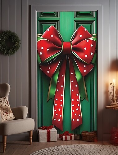  Рождественские шторы на дверь, зимние праздничные украшения, занавески с праздничным бантом для дома, прихожей, гостиной, спальни, для дома, улицы, сезонного праздничного декора