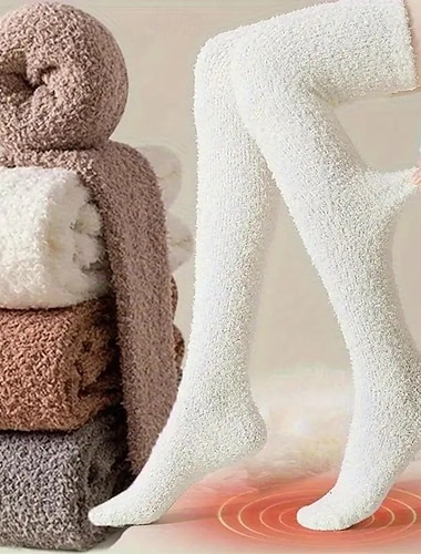  2/4 أزواج من الجوارب الشتوية النسائية المصنوعة من الصوف المرجاني - سميكة، خالية من الوبر، جوارب أرضية دافئة، ودافئة حتى الركبة، ناعمة ومريحة للطقس الثلجي