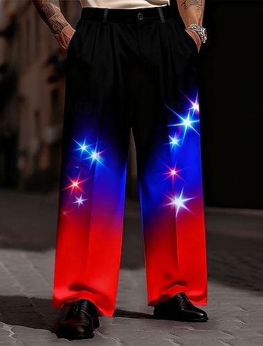 Weihnachten Herren Farbverlauf Weihnachtslicht Hose Anzughose Mittlere Taille Modisch lässig Outdoor Ferien Relaxed Fit Anzughose mit flacher Vorderseite und Seitentaschen Herbst Winter 3D-Druck Rote   Weihnachten Herren Farbverlauf Weihnachtslicht Hose Anzughose Mittlere Taille Modisch lässig Outdoor Ferien Relaxed Fit Anzughose mit flacher Vorderseite und Seitentaschen Herbst Winter 3D-Druck Rote