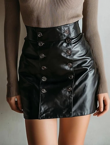 Damen Figurbetont Mode Sexy Mini Hohe Taille Röcke Einfach Patchwork Mikroelastisch Party Straße Schwarz Frühling Kunstleder   Damen Figurbetont Mode Sexy Mini Hohe Taille Röcke Einfach Patchwork Mikroelastisch Party Straße Schwarz Frühling Kunstleder