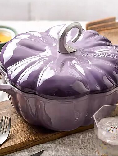  gresskargryte, emaljert gresskargryte med lokk og slippbelegg, ildfast form med lokk, gresskargryte med høst- og takksigelsesdekorasjon, perfekt for jevn matlaging og oppvarming