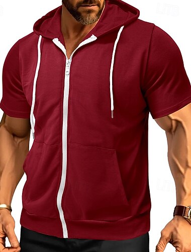  Homme Sweat à capuche Sweat à capuche zippé intégral Noir Rose Claire Vin Violet Fuchsia À capuche Uni Cordon de serrage Avec Poches Sport & Loisir Quotidien Fête Polyester Streetwear Basique