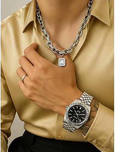  Weihnachtskette aus Titanstahl für Herren mit rechteckigem Anhänger, modischer Kettenschmuck für Feiertagspartys und Geschenke