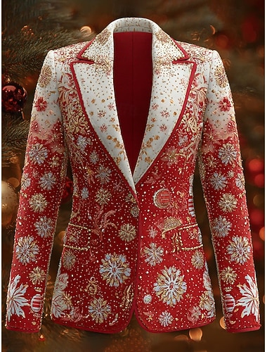  نسائي سترة ضد الهواء مريح Buttons عيد الميلاد أنيق نشيط موضة لون الصلبة رسمي عيد الميلاد الذكرى السنوية صدر فردي عادية شق الصدر علوي عادي كم طويل ملابس خارجية أبيض أحمر أمر غامق الخريف الشتاء