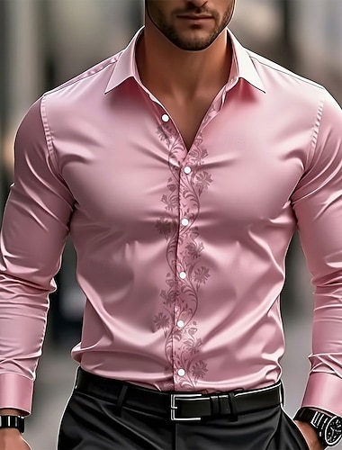  رجالي طباعة زهور عرقي الزهور قميص قميص الساتان قميص رسمي كم طويل ريترو خمر عطلة مناسب للبس اليومي الصيف الربيع الخريف طوي طباعة ثلاثية الأبعاد قمصان بأزرار أصفر وردي بلاشيهغ أزرق أرجواني