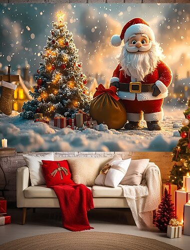  Navidad tapiz Carteles Manta Papá Noel Árbol de Navidad Estilo lindo 3D Fiesta Sala Residencia universitaria Fondos de disparos Yarda Regalo Decoración del hogar