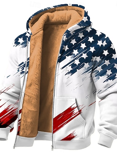  Men's American US Flag Fleece Hoodie Sweatshirt Fashion Daily Simple Casual Long Sleeve Crew Neck Outdoor Climbing White 1 White 2 Zip Up Fall Winter Designer S M L XL 2XL 3XL