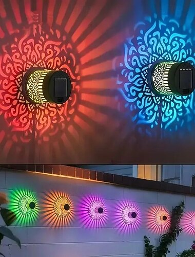  أضواء LED جدارية شمسية خارجية 1/2 قطعة إضاءة خارجية للحديقة IP65 مقاومة للماء مصباح معدني أبيض دافئ أو وضع تغيير اللون لزينة زفاف وإجازات بمنطقة الفيلة