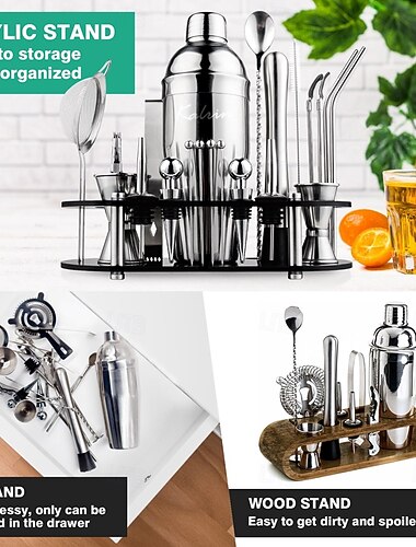  biemlerfn 25-delat cocktailshakerset mixology bartenderkit med akrylställ barverktyg i rostfritt stål kompletta bartendertillbehör och receptbok