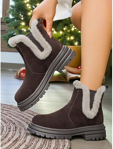  レディース コーヒー ファー チェルシーブーツ、快適な滑り止めソール - 快適でファッショナブルな冬用ブーツ、普段履き、肌寒い天候、屋外活動に最適です。