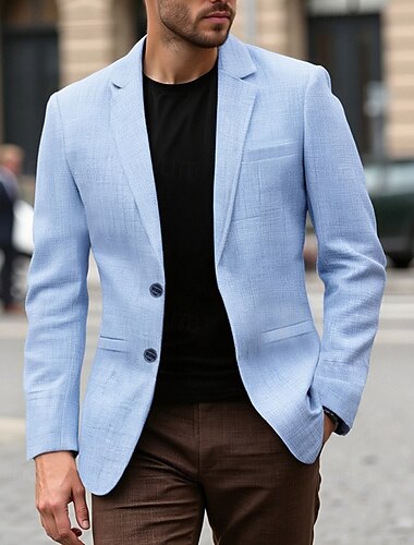  Herren Blazer Geschäft Cocktailparty Hochzeitsfeier Mode Lässig Frühling Herbst Polyester Einfach Tasche Knöpfe Bequem Einreihig Blazer Himmelblau Kaki Kaffee