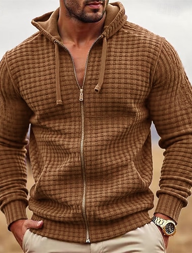  Herren Kapuzensweatshirt Vollreißverschluss-Kapuzensweatshirt Schwarz Armeegrün Braun Kaffee Mit Kapuze Einfach Jacquard Kordelzug Reißverschluss Tasche Sport & Outdoor Täglich Ferien Polyester