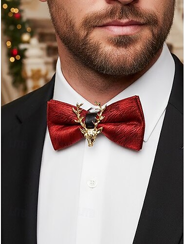 papillon da uomo in velluto con spilla a forma di testa di cervo dorata, elegante cravatta regolabile in vari colori, perfetta per feste di Natale, matrimoni ed eventi formali.   papillon da uomo in velluto con spilla a forma di testa di cervo dorata, elegante cravatta regolabile in vari colori, perfetta per feste di Natale, matrimoni ed eventi formali.