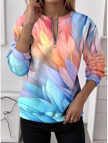  Women's Pullover Sweatshirt Zip Up Sweatshirts Graphic Color Block Fashion Casual Long Sleeve Crew Neck Half Zip Regular Tops Street Dailywear Zipper Print Pink Blue Orange Green Fall Winter