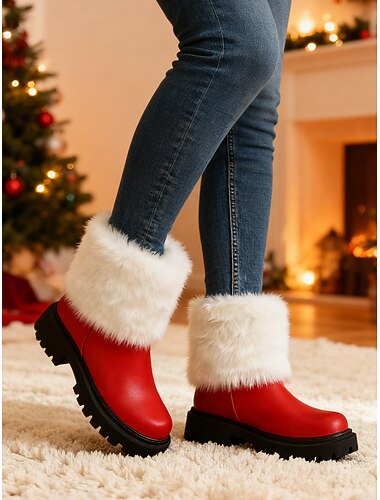  Röda damstövlar med fuskpälskant – mysiga vinterstövlar för jul, perfekta för festkläder och inomhussammankomster