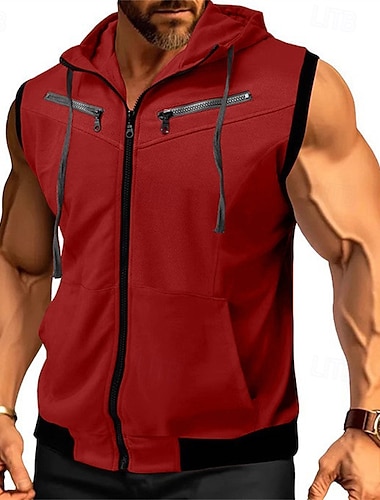  Voor heren Trui met capuchon Hoodie met volledige rits Zwart Wijn Rood Marineblauw Paars Capuchon Kleurenblok Trekkoord Zak Sport & Outdoor Dagelijks Feestdagen Polyester Streetwear Basic Casual