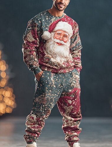  Noël Homme Père Noël 2 pièces Ensembles de sweat-shirts 3D Survêtement Sweatshirt Pull manche longue Pantalon long Col ras du cou Décontracté Quotidien Occasionnel Extérieur Occasionnel Fête