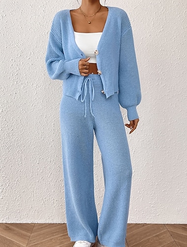  בגדי ריקוד נשים סוודר קרדיגן תיאום סוודר סגנון רחוב יום יומי צבע אחיד צווארון V כפתורים סרוג שרוול ארוך חולצות רגילות לִסְרוֹג בָּחוּץ חגים ליציאה שחור פול סתיו חורף