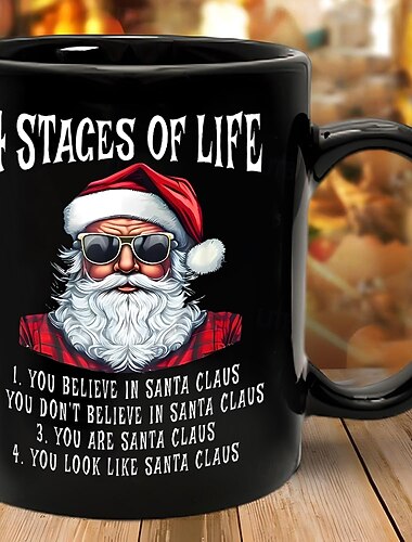  クリスマス 面白いギフト マグカップ ブラック クリスマス コーヒーカップ マグカップ 330ml/12オンス 陶器カップ レトロ ヴィンテージ デザイン