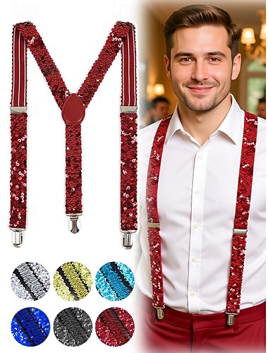 bretelle natalizie con paillettes da uomo – materiale in poliestere, design scintillante e festivo, disponibili in più colori, perfette per feste ed eventi natalizi   bretelle natalizie con paillettes da uomo – materiale in poliestere, design scintillante e festivo, disponibili in più colori, perfette per feste ed eventi natalizi